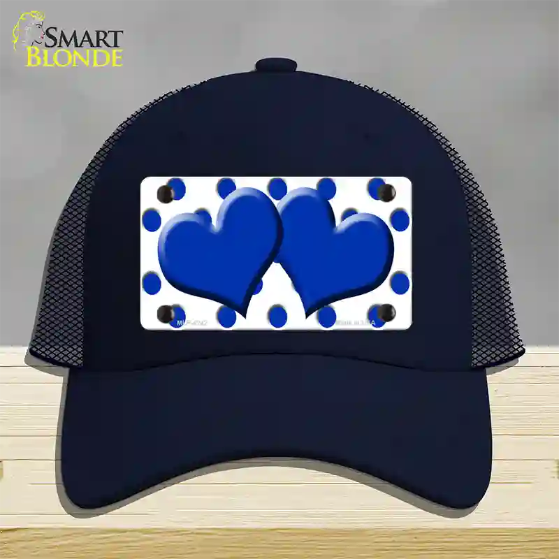 Blue White Polka Dot Blue Centered Hearts Novelty License Plate Hat Mesh / Navy