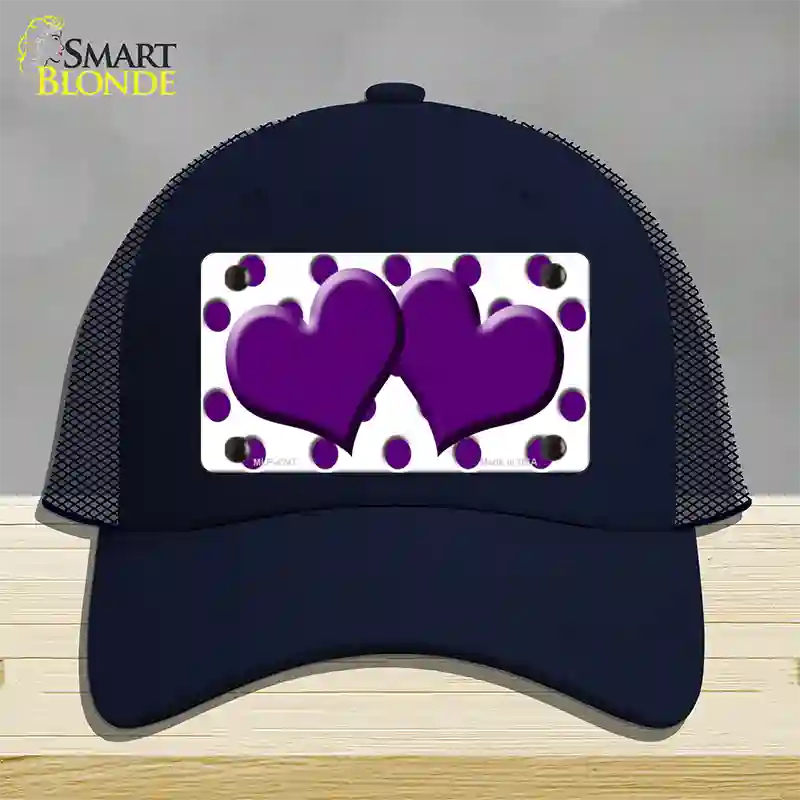 Purple White Polka Dot Purple Centered Hearts Novelty License Plate Hat Mesh / Navy