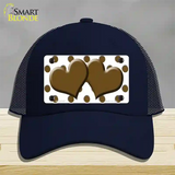 Brown White Polka Dot With Brown Centered Hearts Novelty License Plate Hat Mesh / Navy