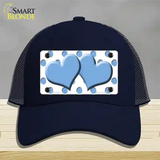 Light Blue White Polka Dot Light Blue Centered Hearts Novelty License Plate Hat Mesh / Navy