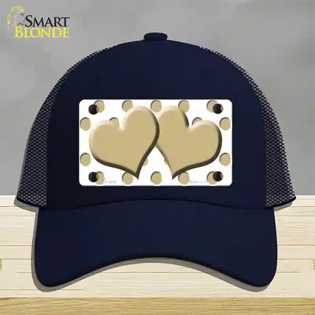 Gold White Polka Dot Gold Centered Hearts Novelty License Plate Hat Mesh / Navy