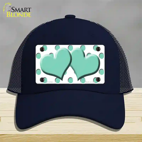 Mint White Polka Dot Mint Centered Hearts Novelty License Plate Hat Mesh / Navy