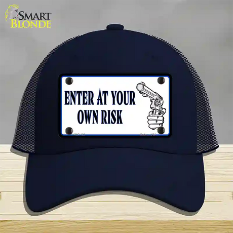 Enter At Own Risk Novelty License Plate Hat Mesh / Navy