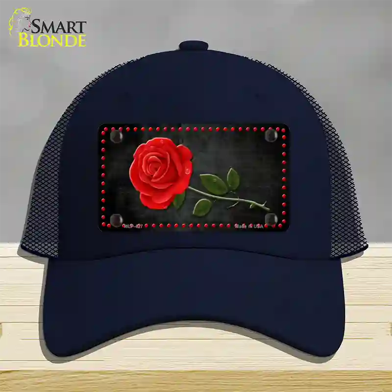 Rose Design Black Novelty License Plate Hat Mesh / Navy