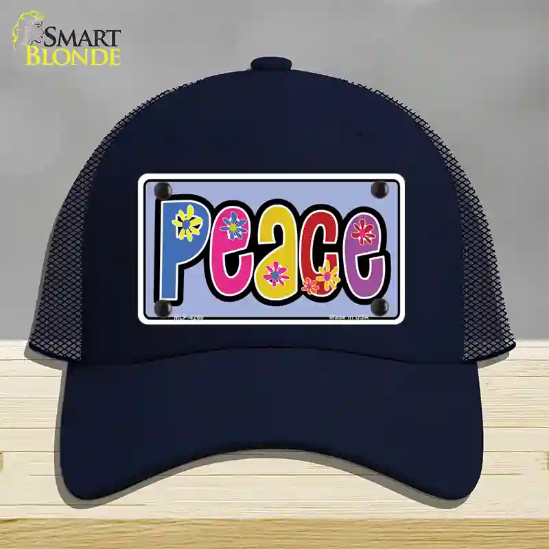 Peace And Flowers Novelty License Plate Hat Mesh / Navy