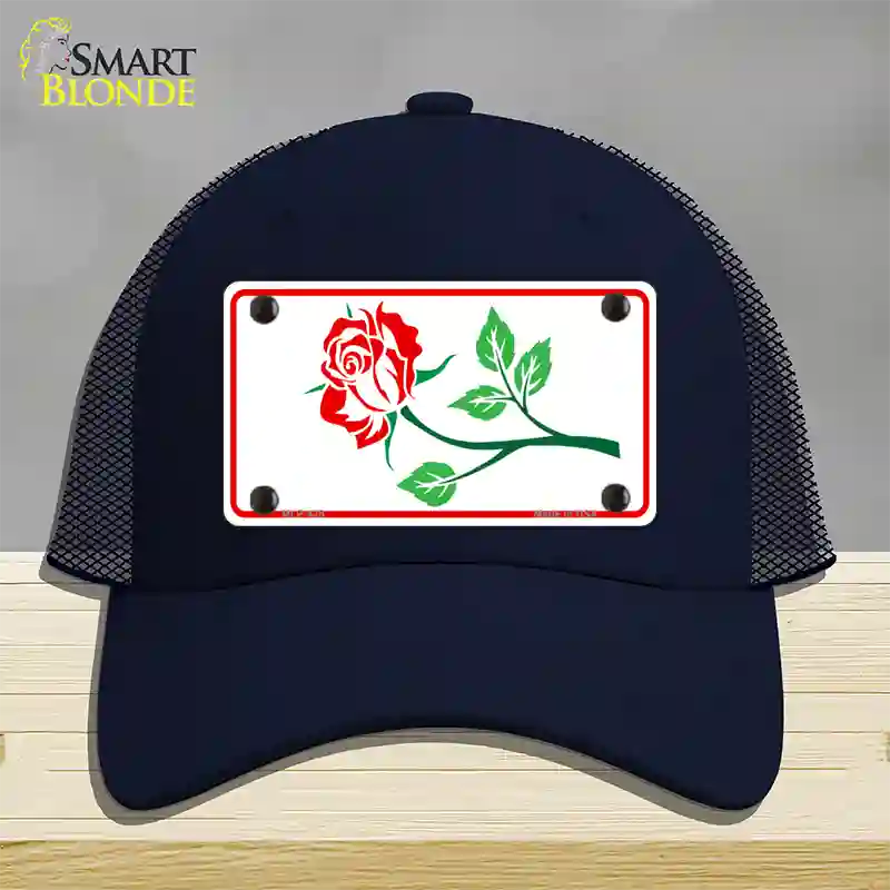 Rose Design White Novelty License Plate Hat Mesh / Navy