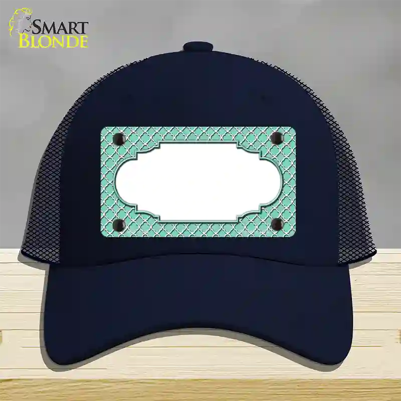 Mint White Quatrefoil Center Scallop Novelty License Plate Hat Mesh / Navy