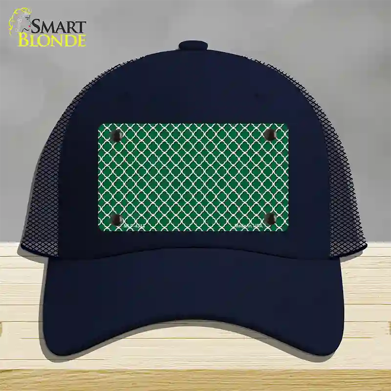 Green White Quatrefoil Novelty License Plate Hat Mesh / Navy