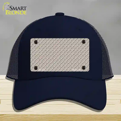 Tan White Quatrefoil Novelty License Plate Hat Mesh / Navy