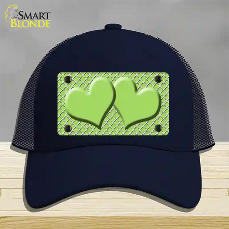 Lime Green White Quatrefoil Lime Green Center Hearts Novelty License Plate Hat Mesh / Navy