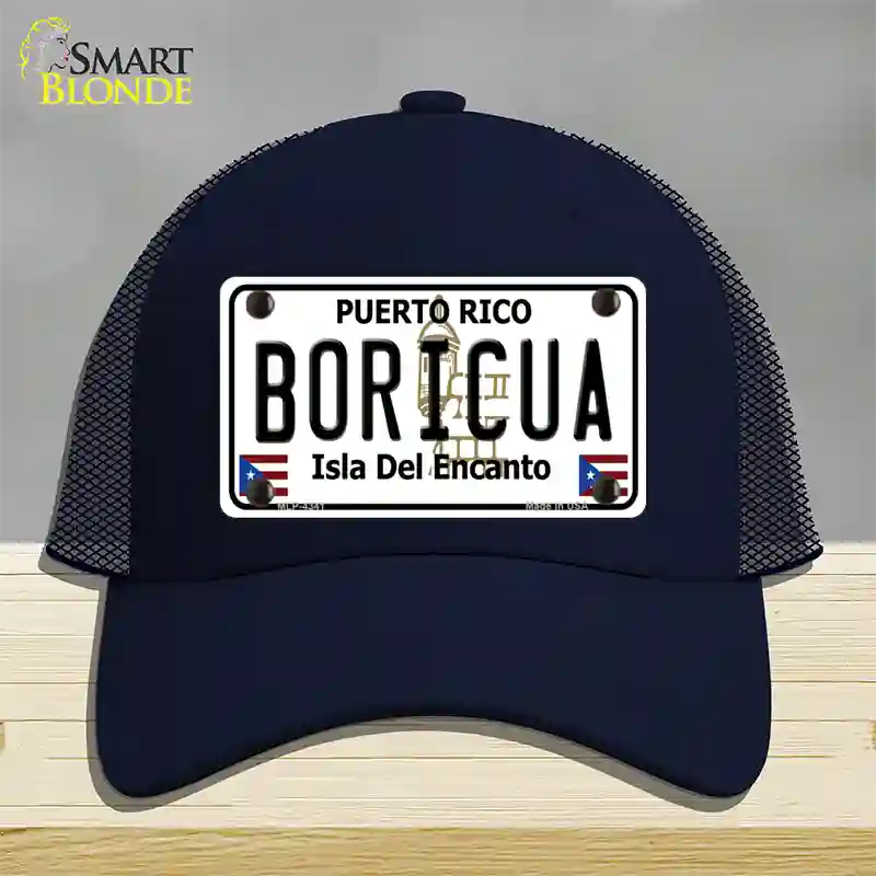 Boricua Puerto Rico Novelty License Plate Hat Mesh / Navy