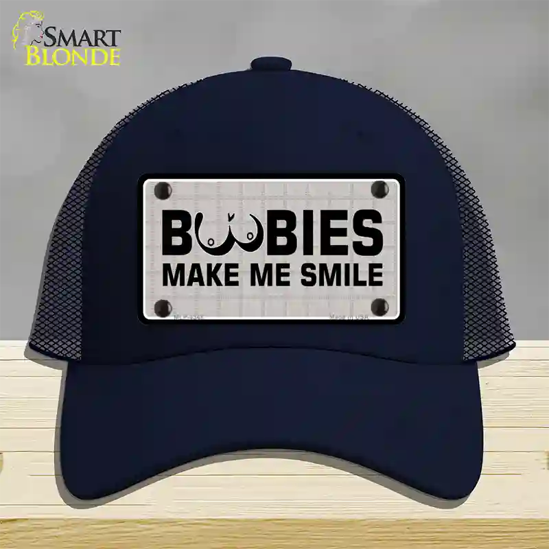 Boobies Make Me Smile Novelty License Plate Hat Mesh / Navy