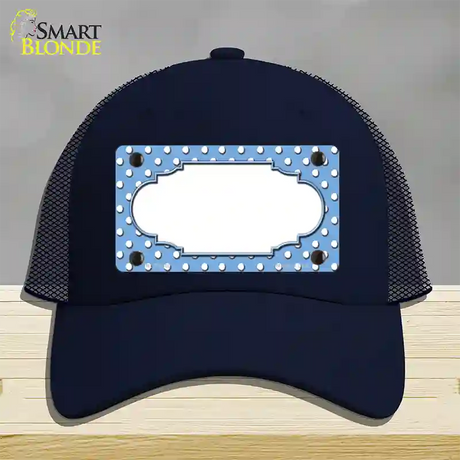 Scallop Light Blue White Polka Dot Novelty License Plate Hat Mesh / Navy