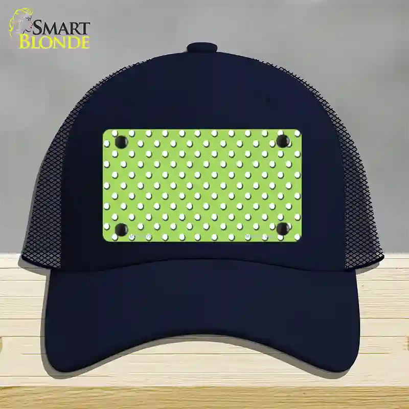 Lime Green Polka Dot Novelty License Plate Hat Mesh / Navy