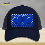 Blue White Polka Dot Center Hearts Novelty License Plate Hat Mesh / Navy