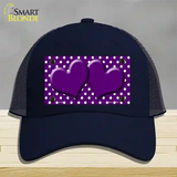 Purple White Polka Dot Center Hearts Novelty License Plate Hat Mesh / Navy