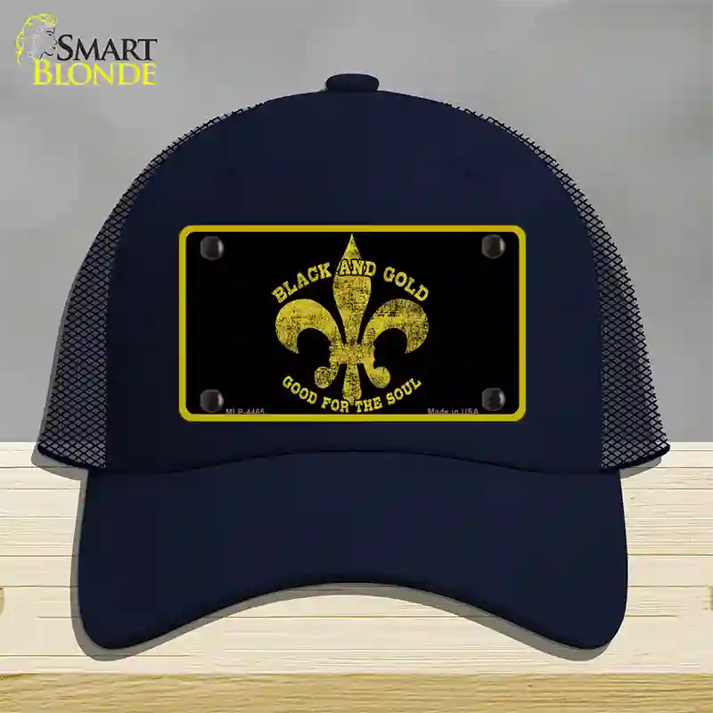 Saints Fleur De Lis Black Novelty License Plate Hat Mesh / Navy