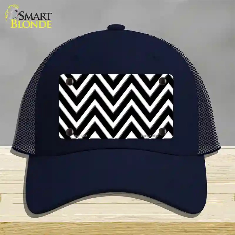 Black White Large Chevron Novelty License Plate Hat Mesh / Navy