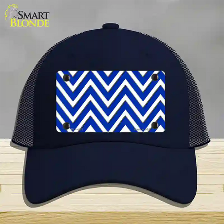 Blue White Large Chevron Novelty License Plate Hat Mesh / Navy