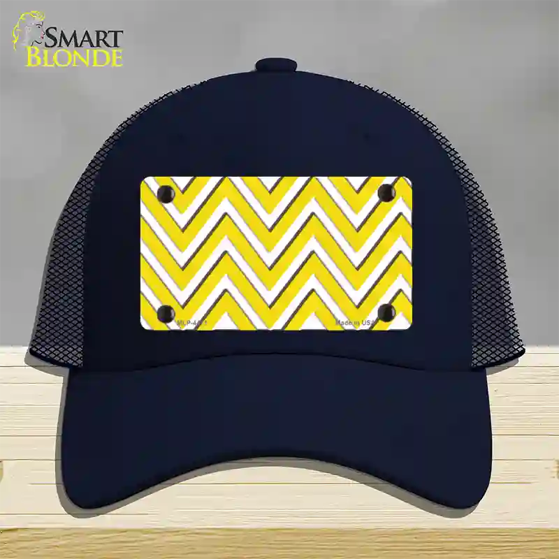 Yellow White Large Chevron Novelty License Plate Hat Mesh / Navy