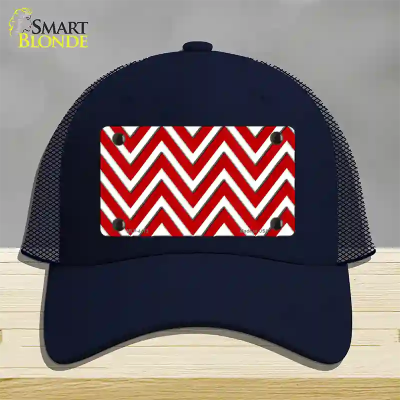 Red White Large Chevron Novelty License Plate Hat Mesh / Navy