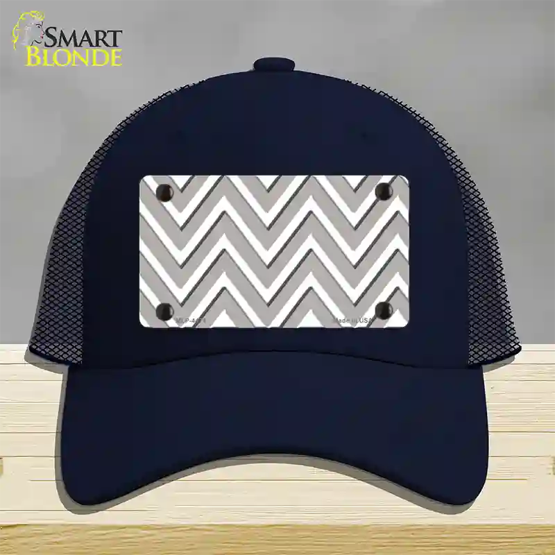 Grey White Large Chevron Novelty License Plate Hat Mesh / Navy