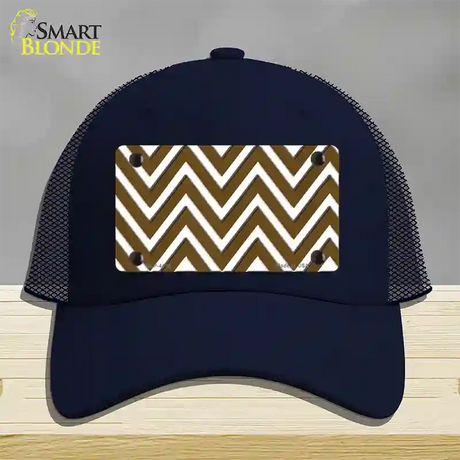 Brown White Large Chevron Novelty License Plate Hat Mesh / Navy