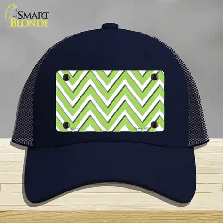 Lime Green White Large Chevron Novelty License Plate Hat Mesh / Navy