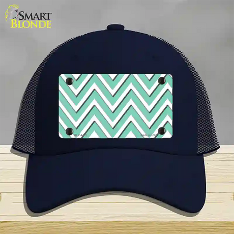 Mint White Large Chevron Novelty License Plate Hat Mesh / Navy