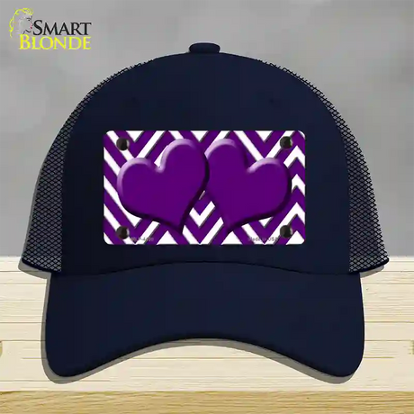 Purple White Large Chevron Purple Center Hearts Novelty License Plate Hat Mesh / Navy