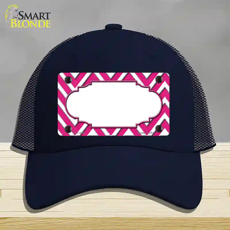 Pink White Chevon Center Scallop Novelty License Plate Hat Mesh / Navy