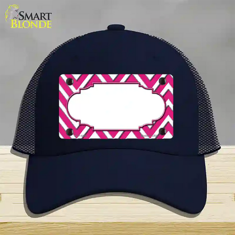 Pink White Chevon Center Scallop Novelty License Plate Hat Mesh / Navy