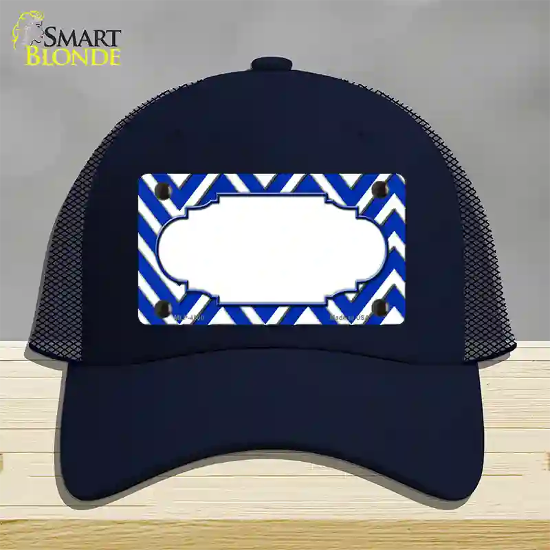 Blue White Large Chevron Center Scallop Novelty License Plate Hat Mesh / Navy