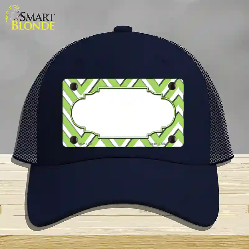 Lime Green White Large Chevron Center Scallop Novelty License Plate Hat Mesh / Navy