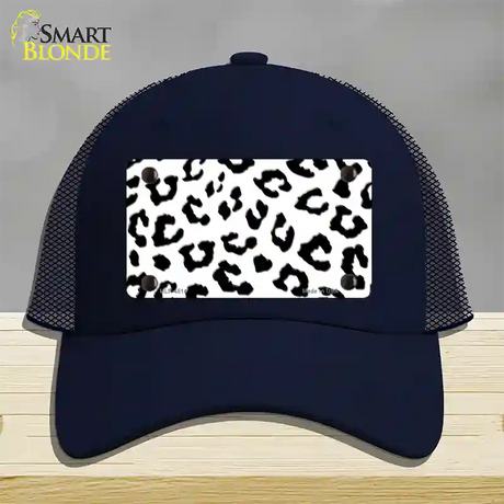 White Black Cheetah Novelty License Plate Hat Mesh / Navy