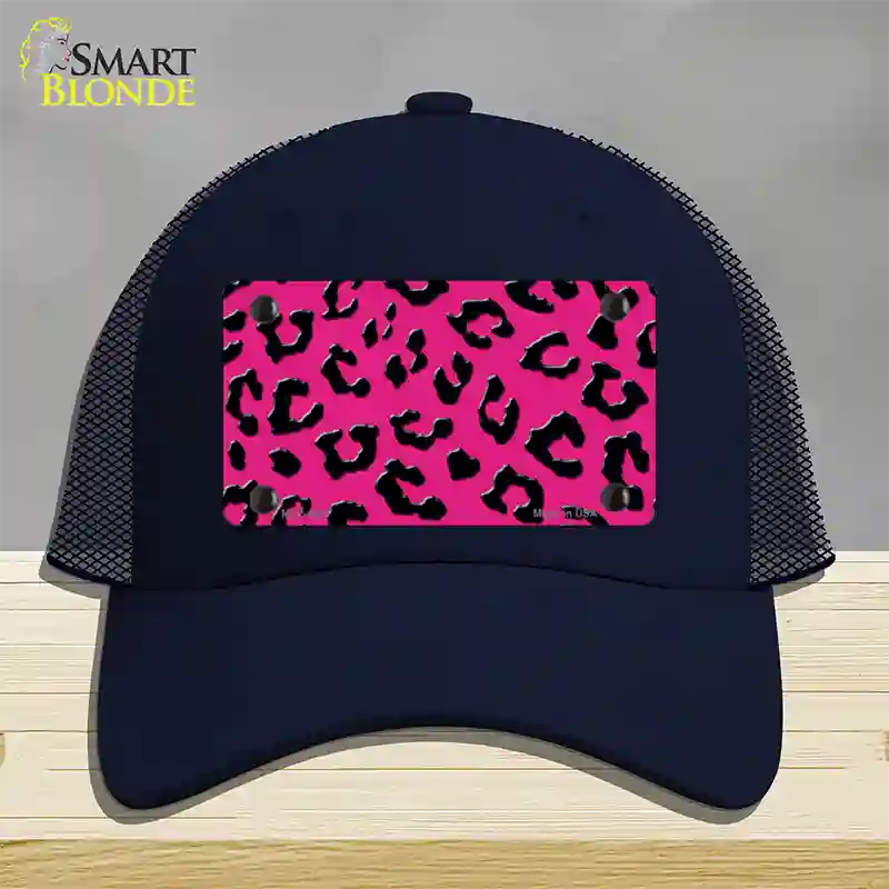 Pink Black Cheetah Novelty License Plate Hat Mesh / Navy