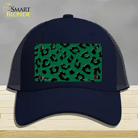 Green Black Cheetah Novelty License Plate Hat Mesh / Navy