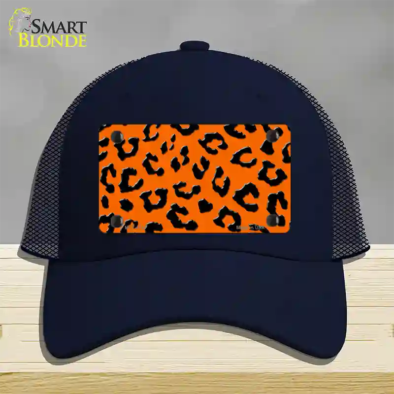 Orange Black Cheetah Novelty License Plate Hat Mesh / Navy