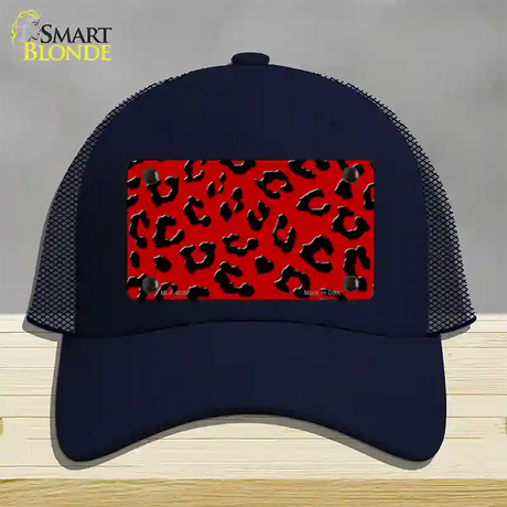 Red Black Cheetah Novelty License Plate Hat Mesh / Navy