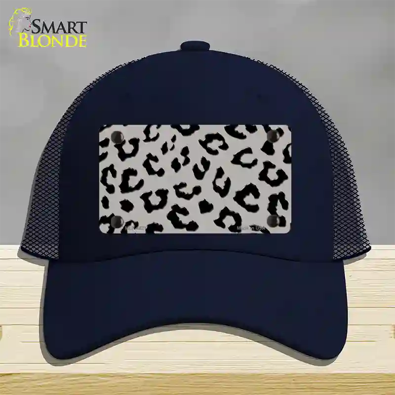 Grey Black Cheetah Novelty License Plate Hat Mesh / Navy