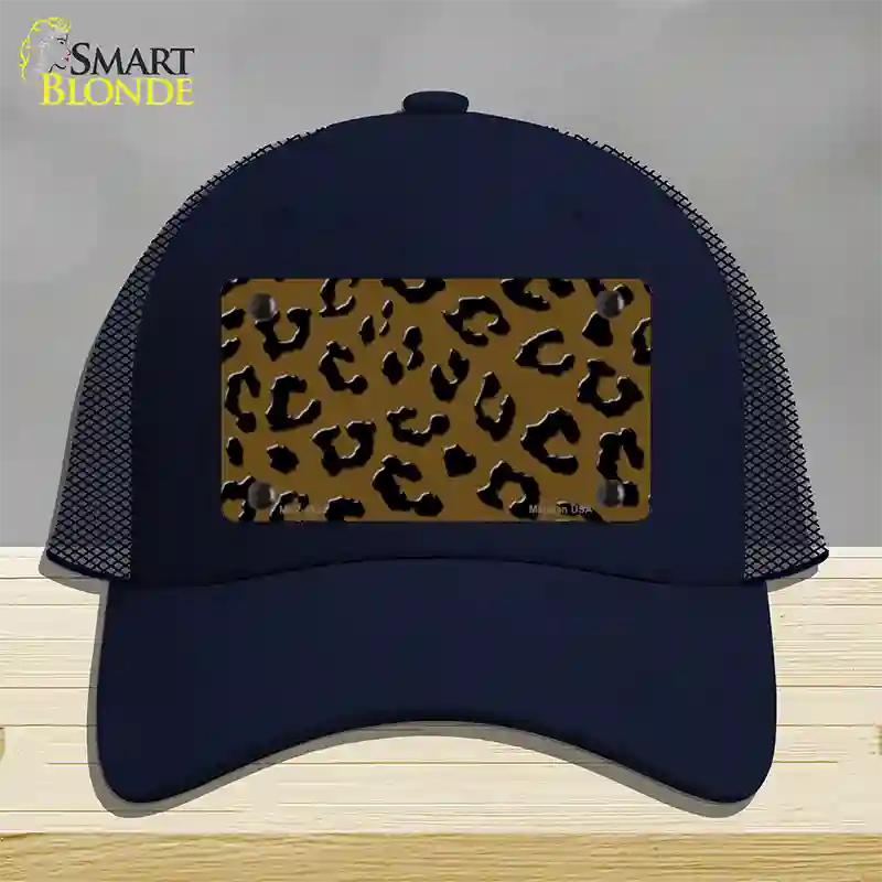 Brown Black Cheetah Novelty License Plate Hat Mesh / Navy