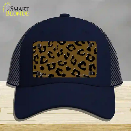 Brown Black Cheetah Novelty License Plate Hat Mesh / Navy