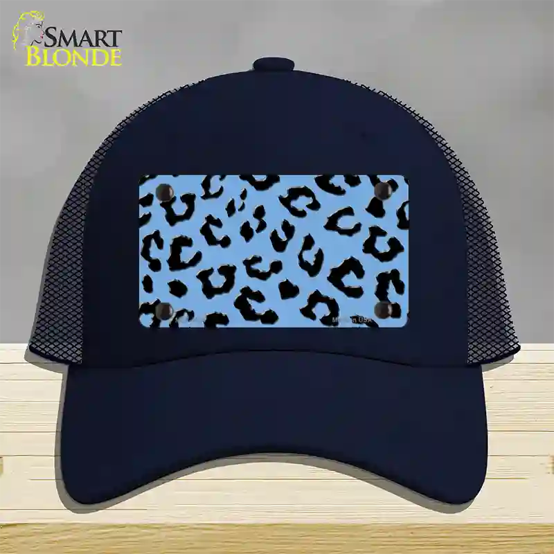 Light Blue Black Cheetah Novelty License Plate Hat Mesh / Navy