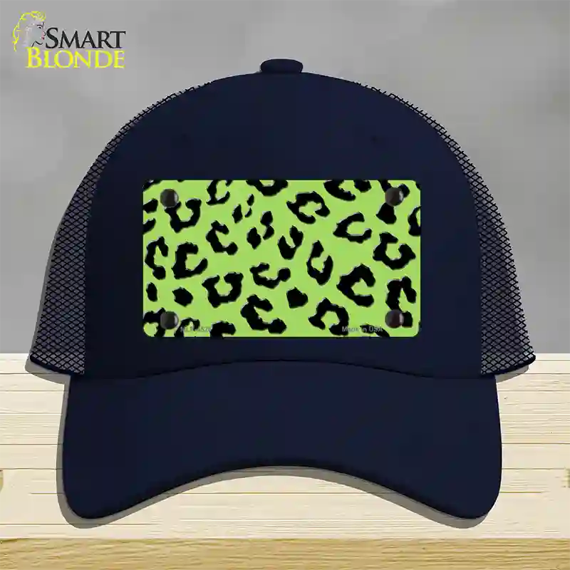 Lime Green Black Cheetah Novelty License Plate Hat Mesh / Navy