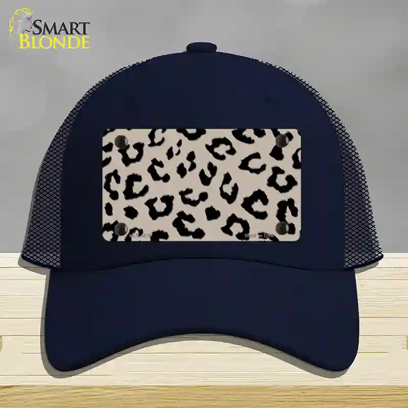 Tan Black Cheetah Novelty License Plate Hat Mesh / Navy