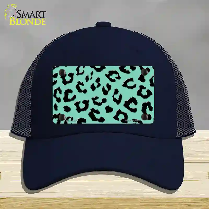 Mint Black Cheetah Novelty License Plate Hat Mesh / Navy