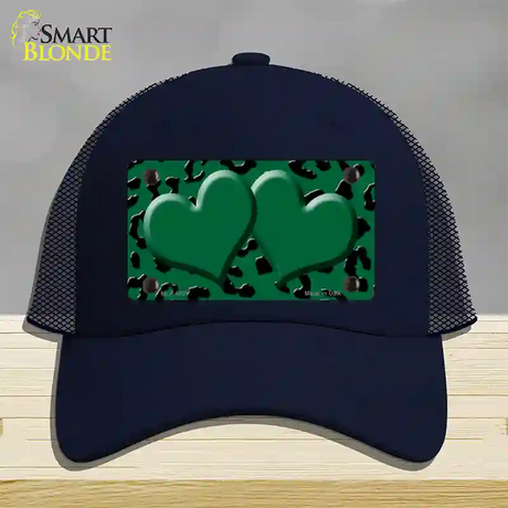 Green Black Cheetah Green Center Hearts Novelty License Plate Hat Mesh / Navy