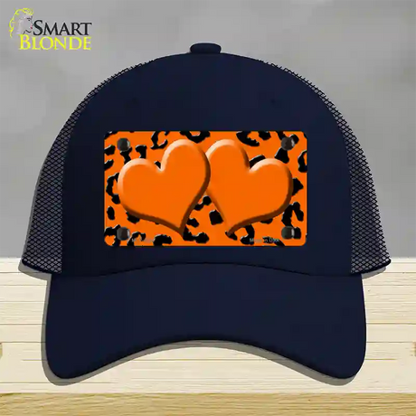 Orange Black Cheetah Orange Center Hearts Novelty License Plate Hat Mesh / Navy