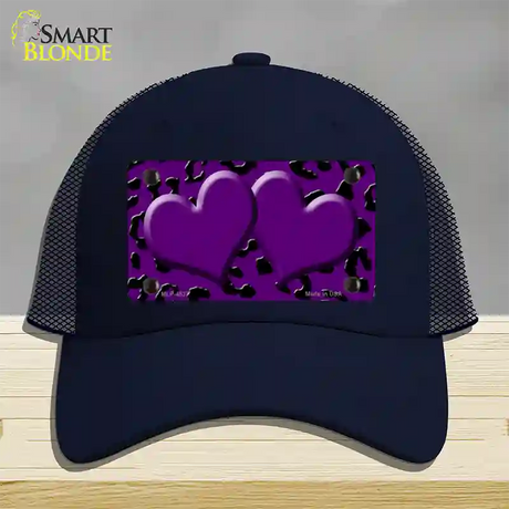 Purple Black Cheetah Purple Center Hearts Novelty License Plate Hat Mesh / Navy