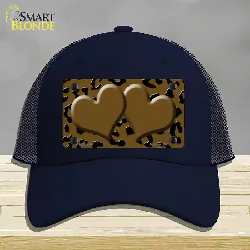 Brown Black Cheetah Brown Center Hearts Novelty License Plate Hat Mesh / Navy